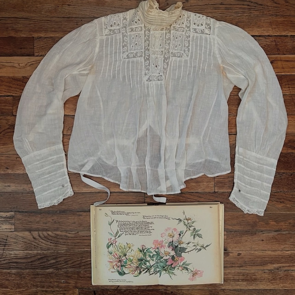 Antique Vintage Victorian Edwardian Cotton Lawn White Lace Blouse